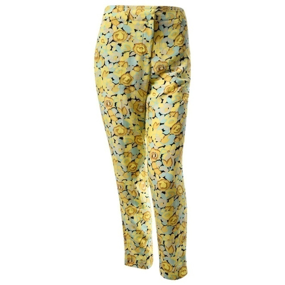 Tara Jarmon yellow floral silk dress pants